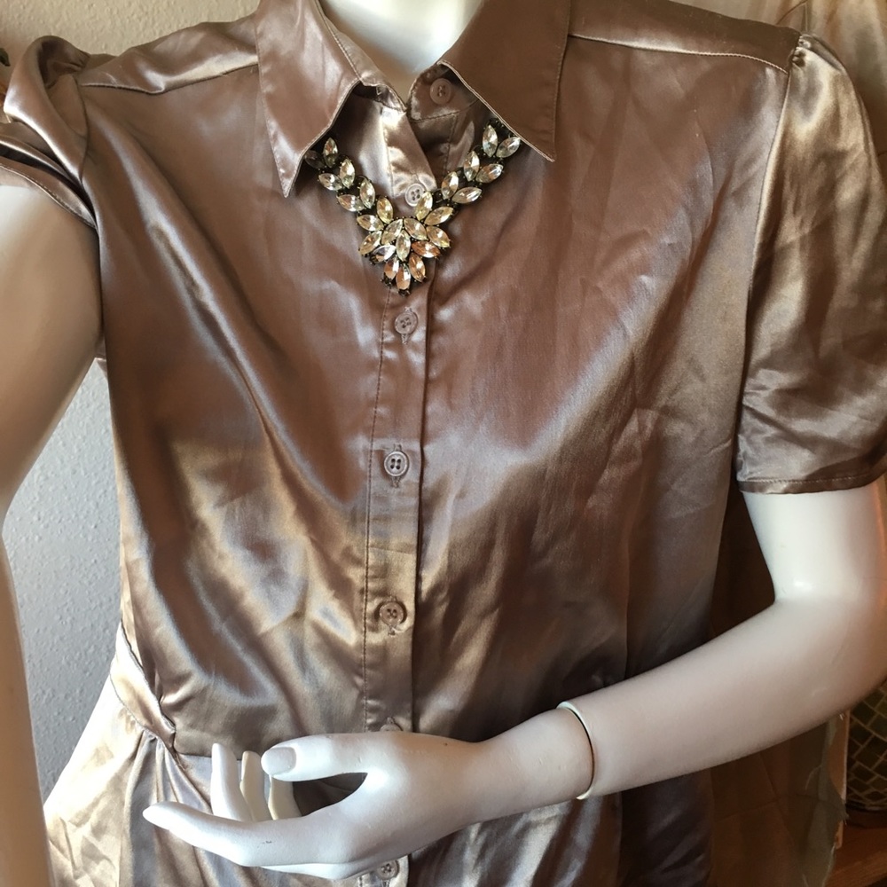 💍 Fred David Glamorous Nude Stretch Satin Blouse